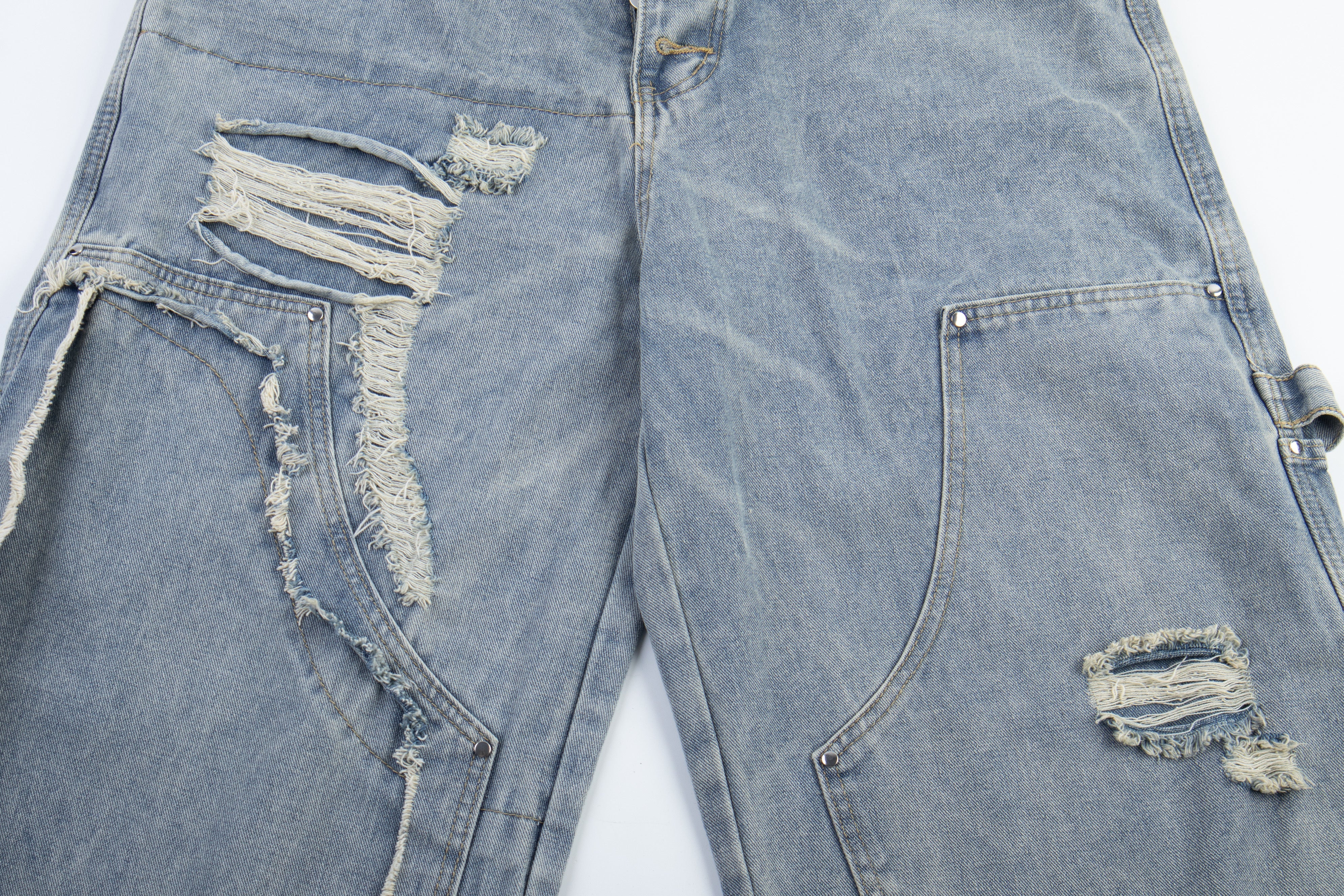 CapCabin Distressed Panel Denim Pants