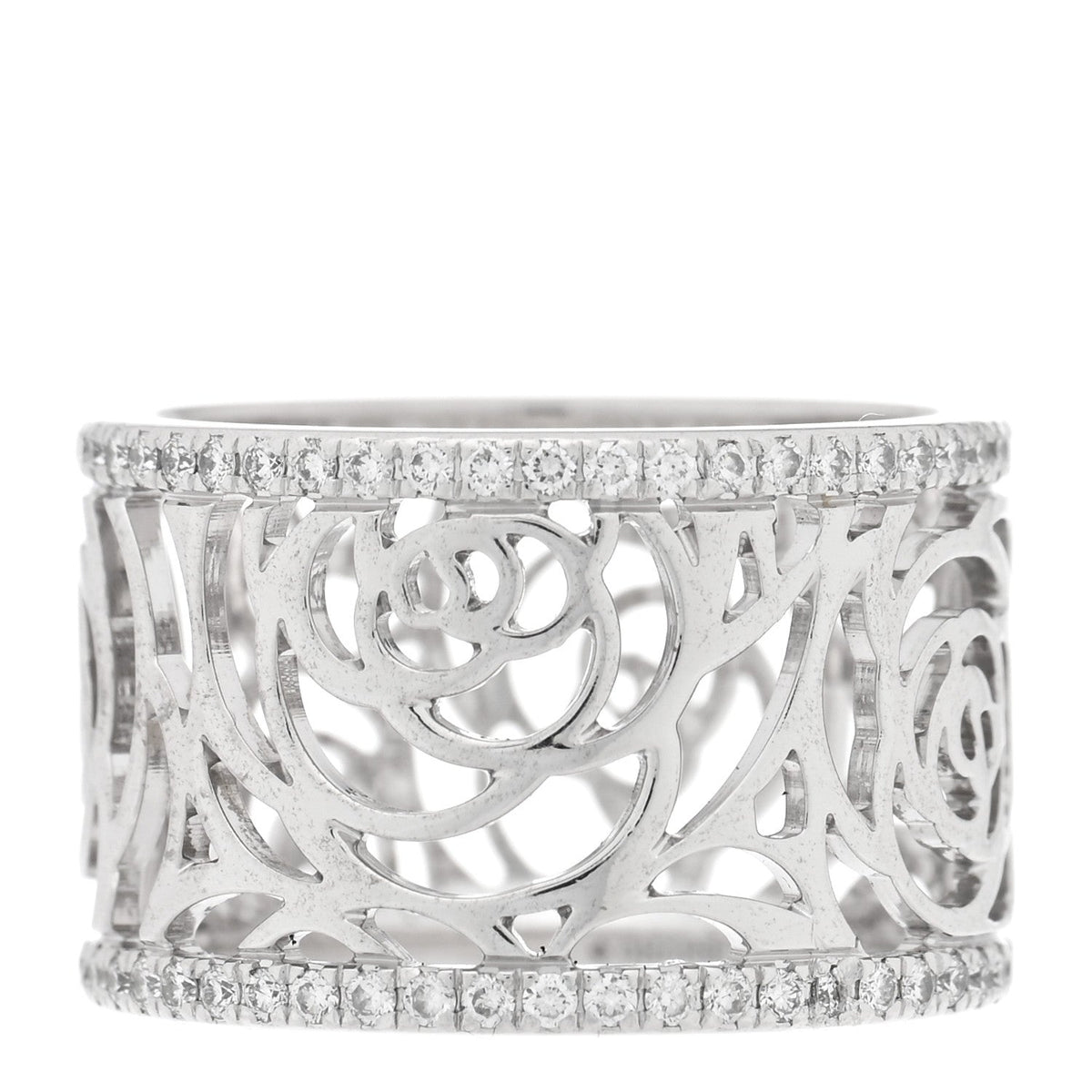 18K White Gold Diamond Camellia Ajoure Band Ring 51 5.75