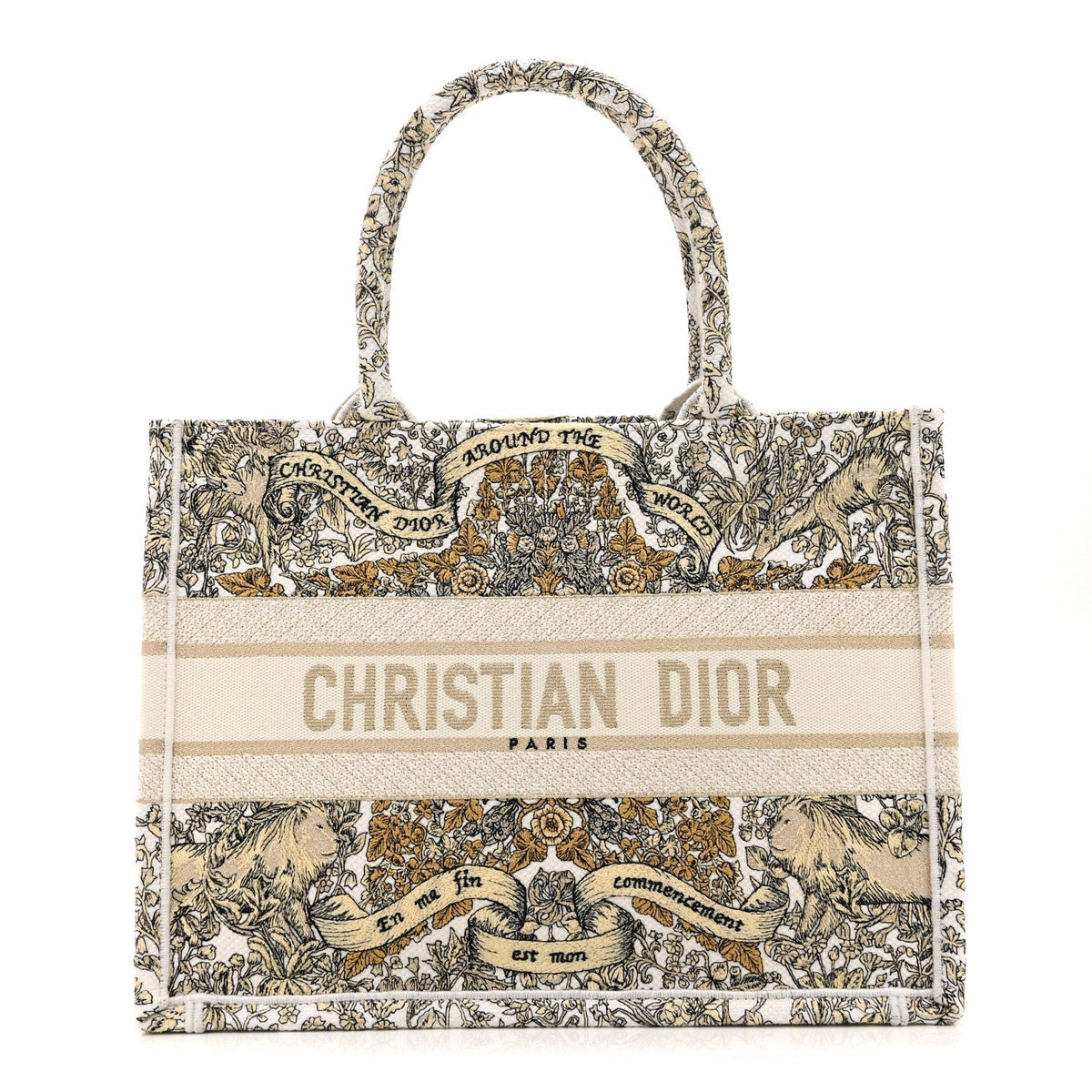 Canvas Embroidered Medium Around The World Book Tote Gold