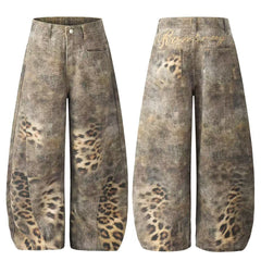 CapCabin Leopard Wash Wide-Leg Jeans