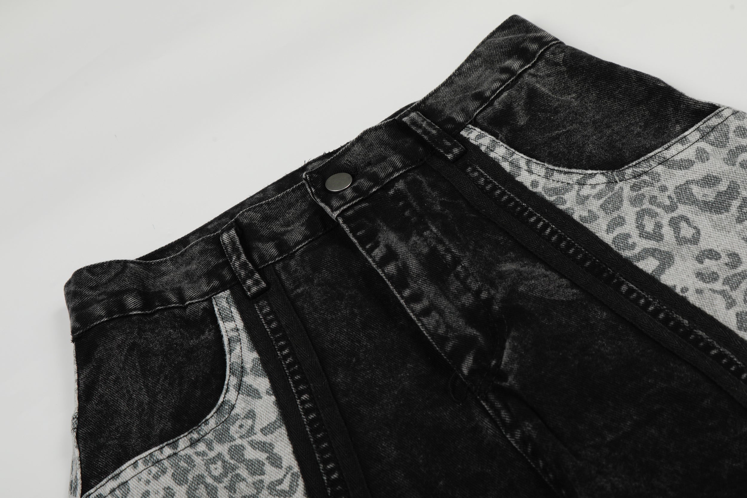 CapCabin Leopard Panel Denim Pants