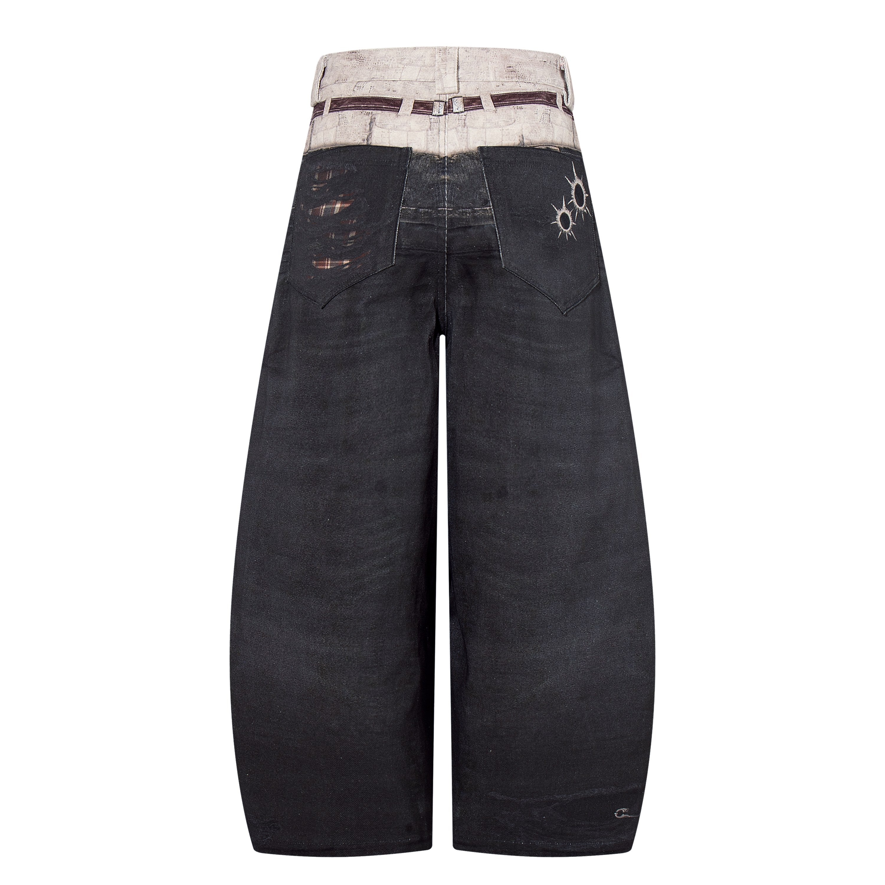 CapCabin “Layered Distress Patch Denim Pants”