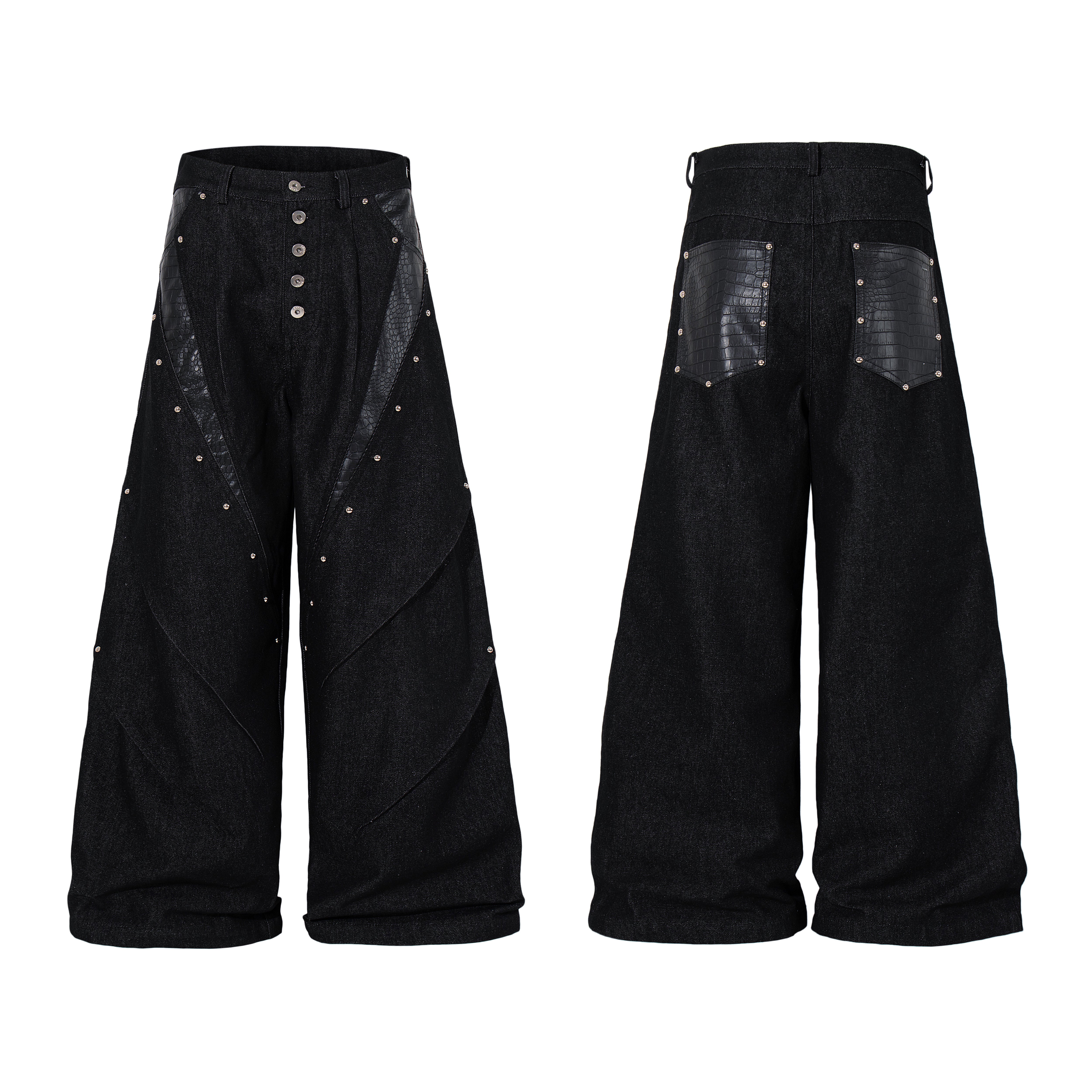 CapCabin Panel-Detail Wide Leg Denim Pants