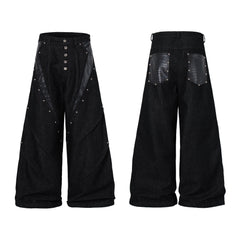 CapCabin Panel-Detail Wide Leg Denim Pants