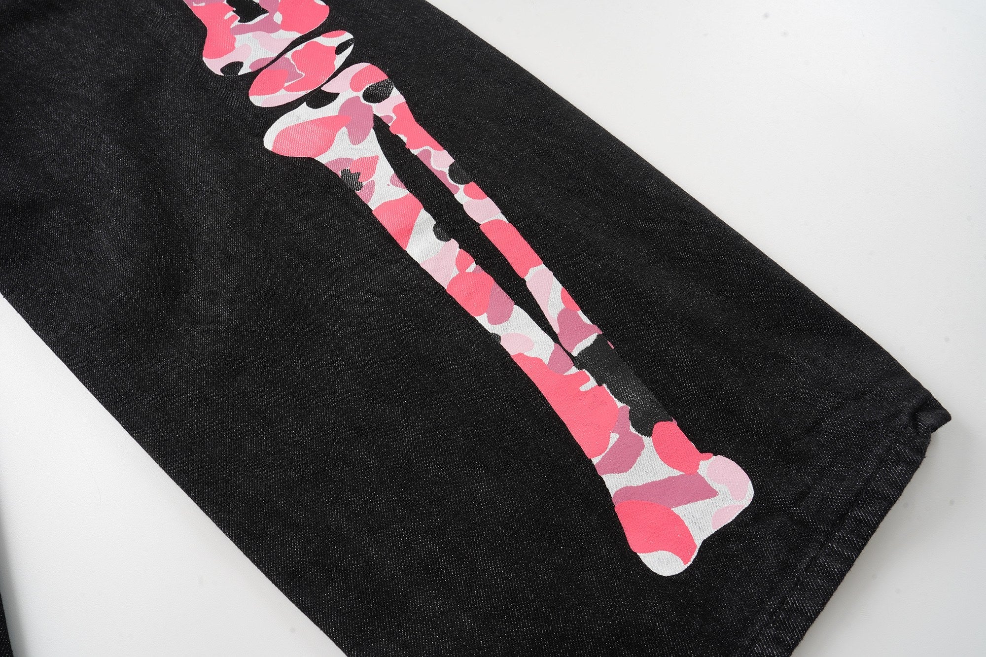 CapCabin Skeleton Graphic Wide-Leg Denim Pants