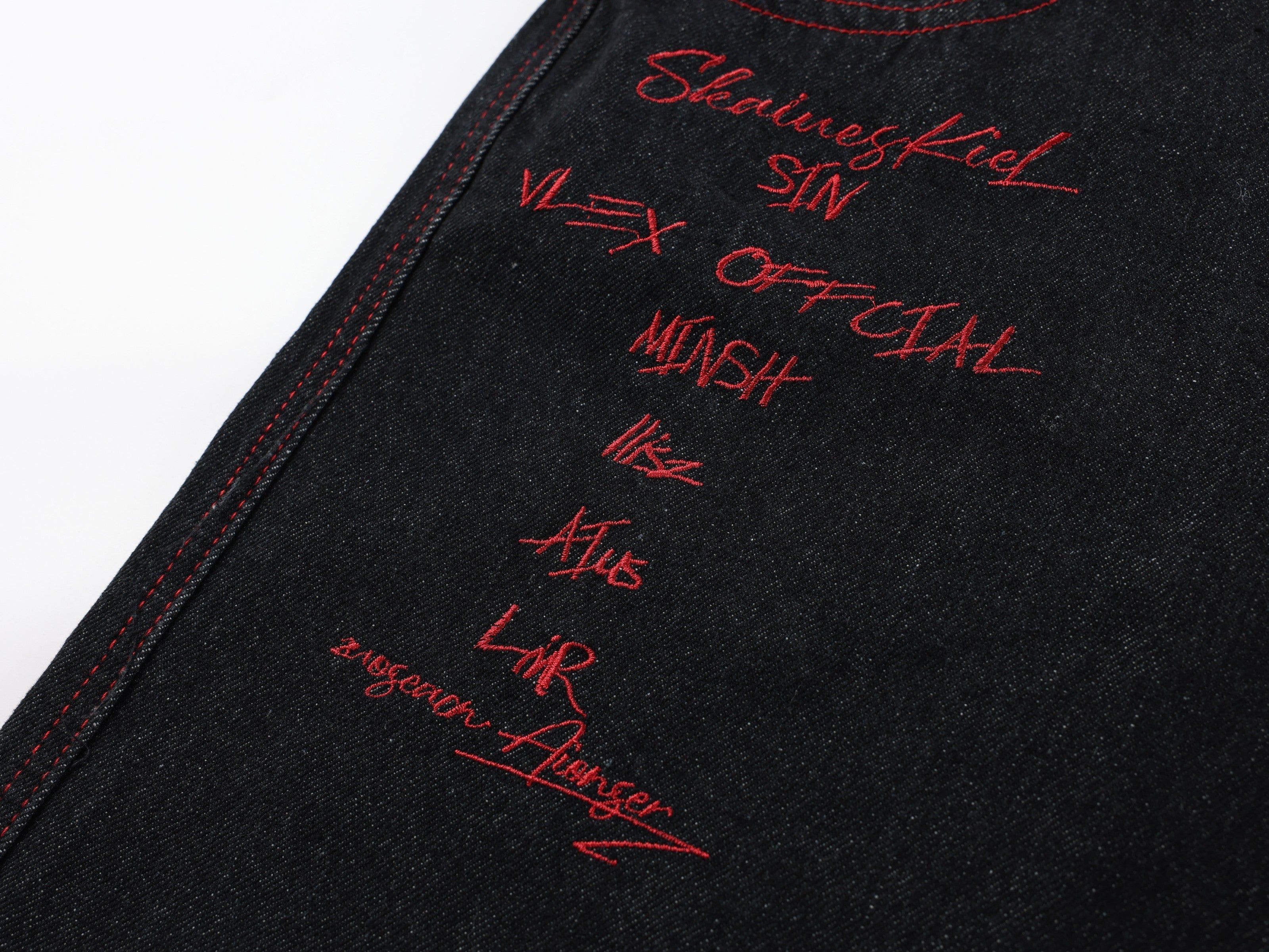 CapCabin Dragon Embroidered Wide-Leg Denim Pants