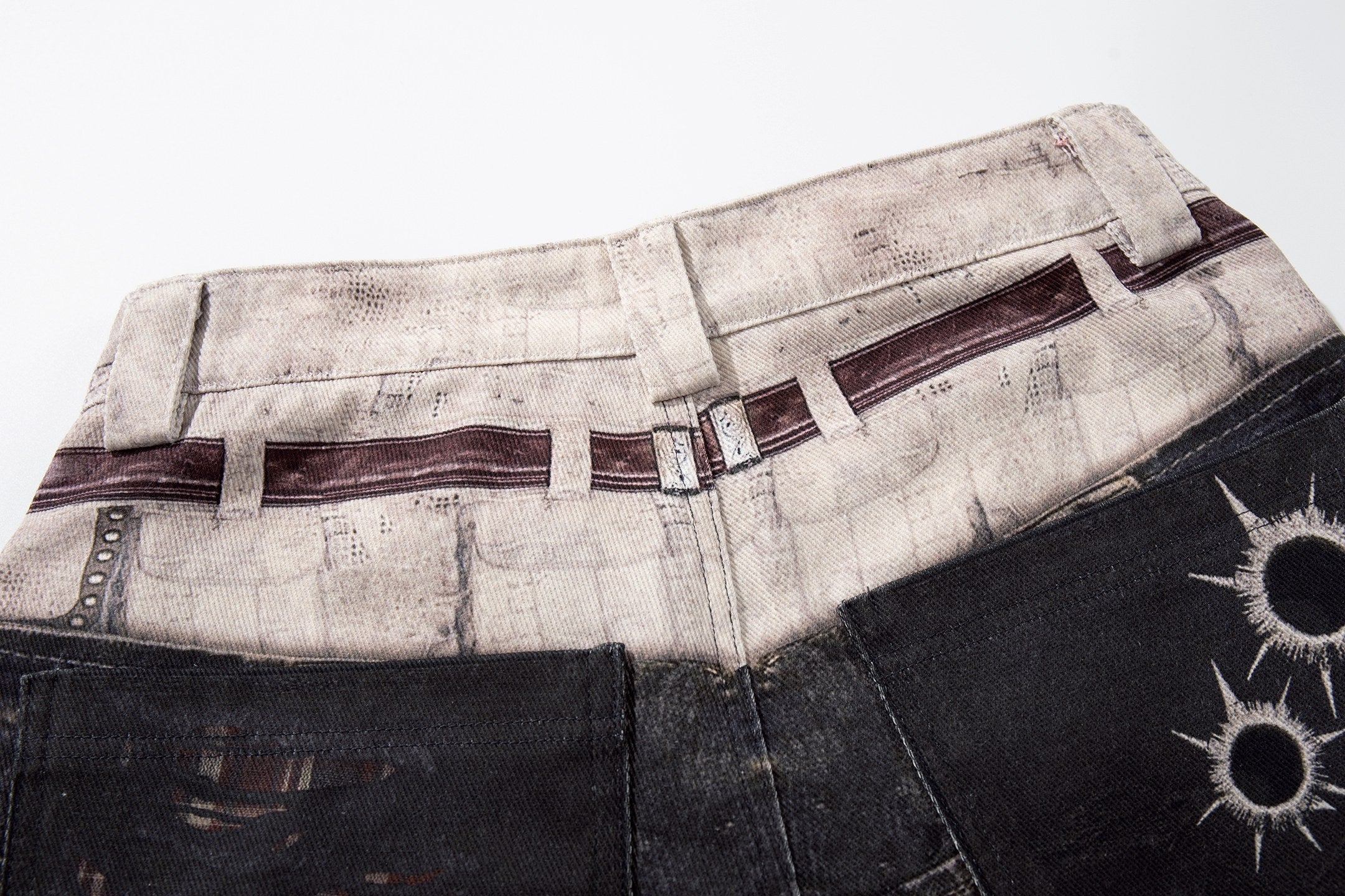CapCabin “Layered Distress Patch Denim Pants”