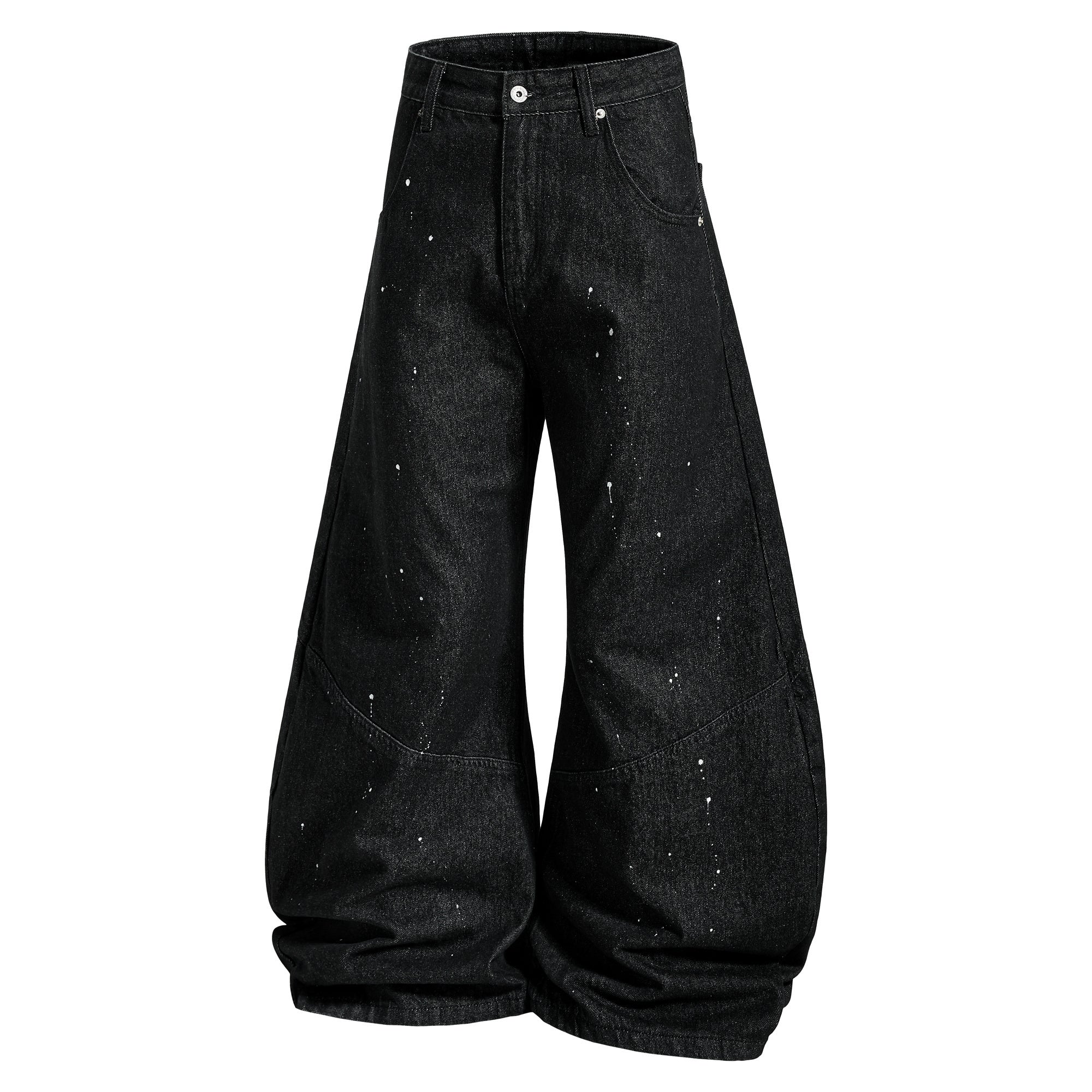 CapCabin Stripe Panel Paint-Splatter Wide-Leg Jeans