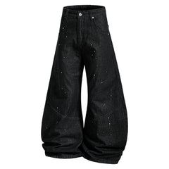 CapCabin Stripe Panel Paint-Splatter Wide-Leg Jeans