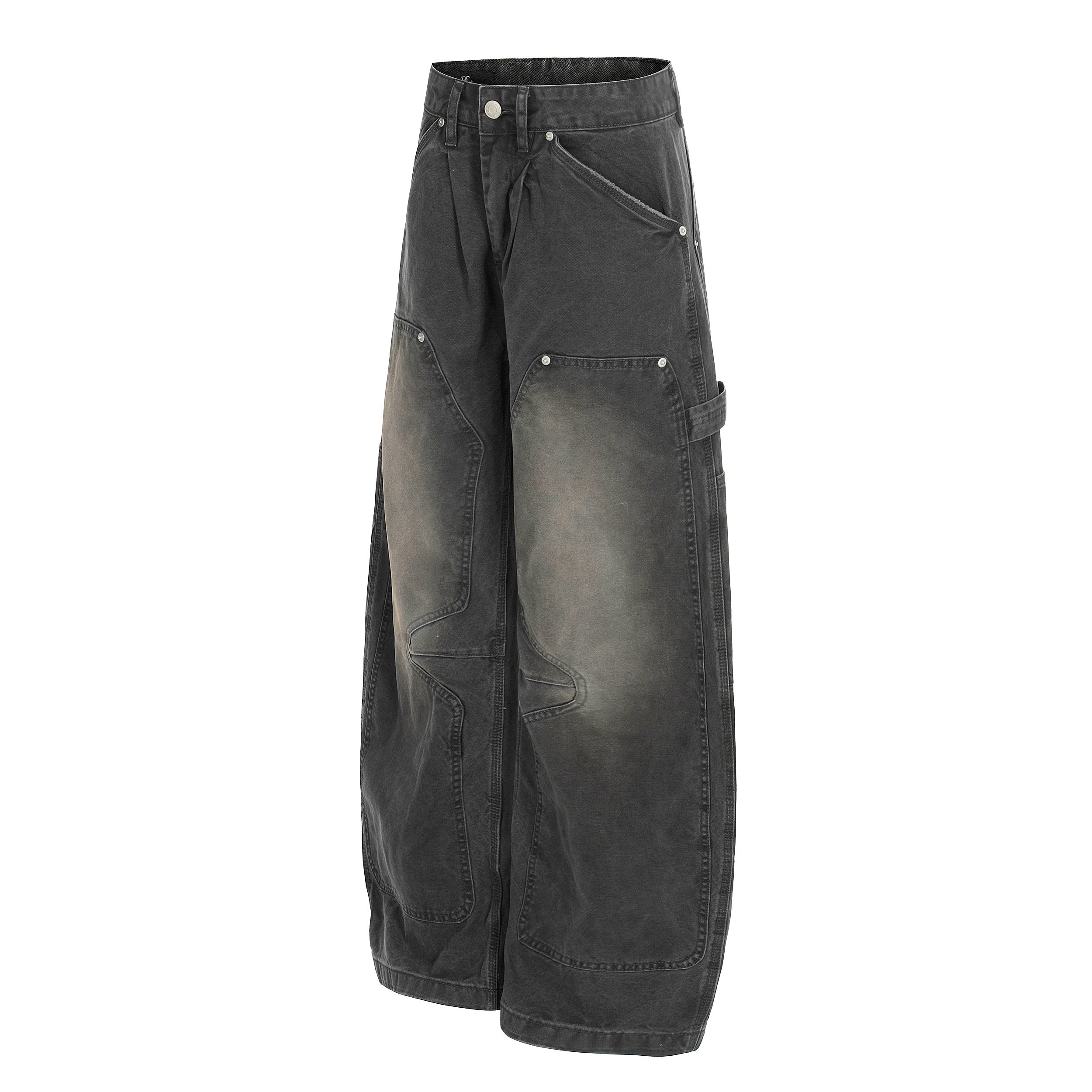CapCabin Washed Utility Wide-Leg Denim Pants