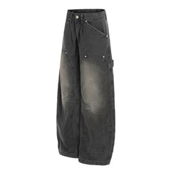 CapCabin Washed Utility Wide-Leg Denim Pants