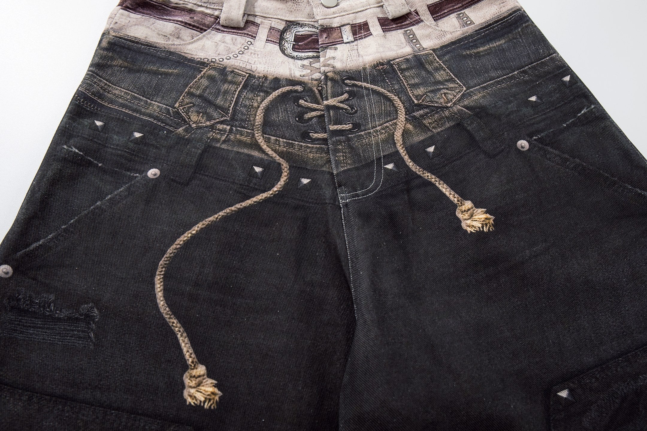 CapCabin “Layered Distress Patch Denim Pants”