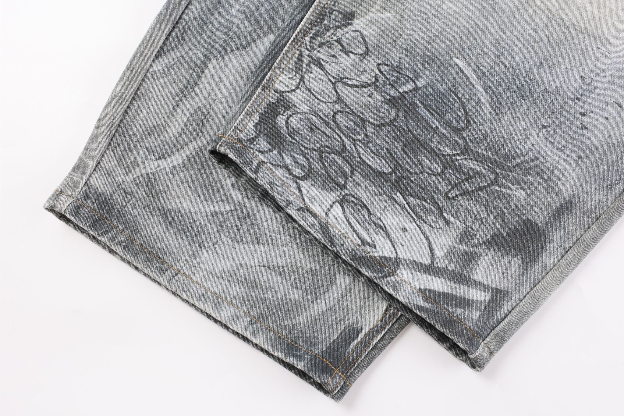 CapCabin Graffiti Washed Curved Denim Pants