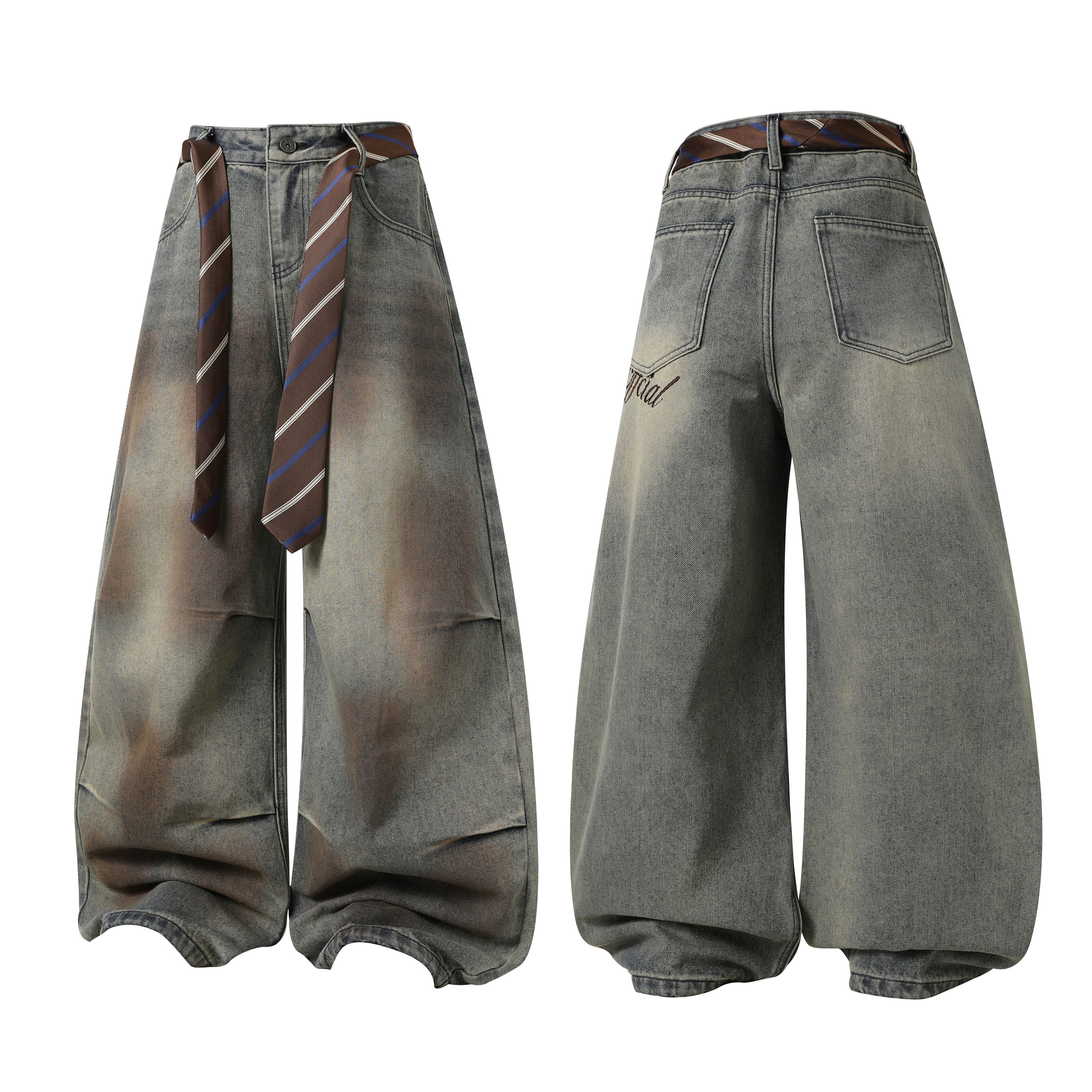 CapCabin Tie-Waist Wide-Leg Denim Pants