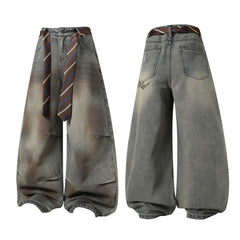 CapCabin Tie-Waist Wide-Leg Denim Pants