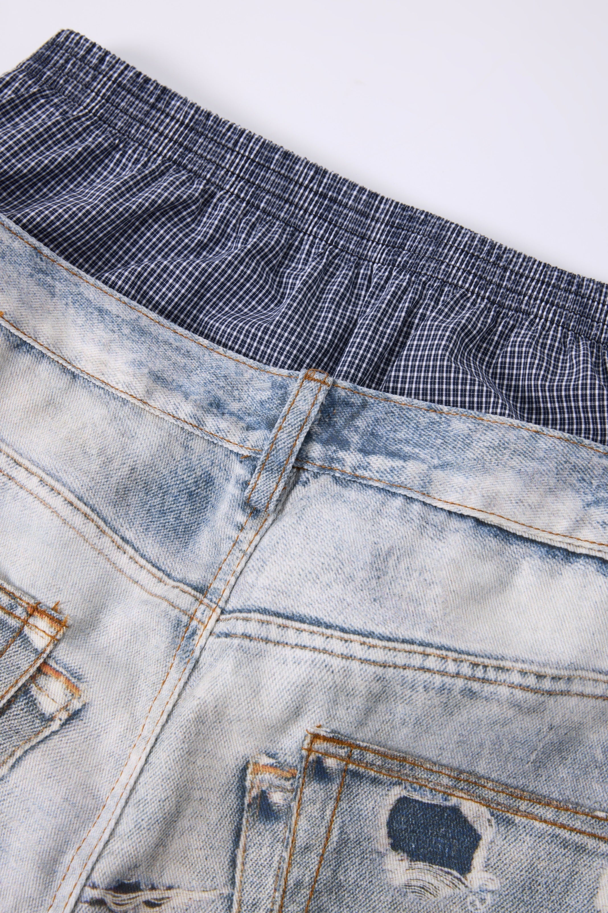 CapCabin Layered Waist Distressed Jeans