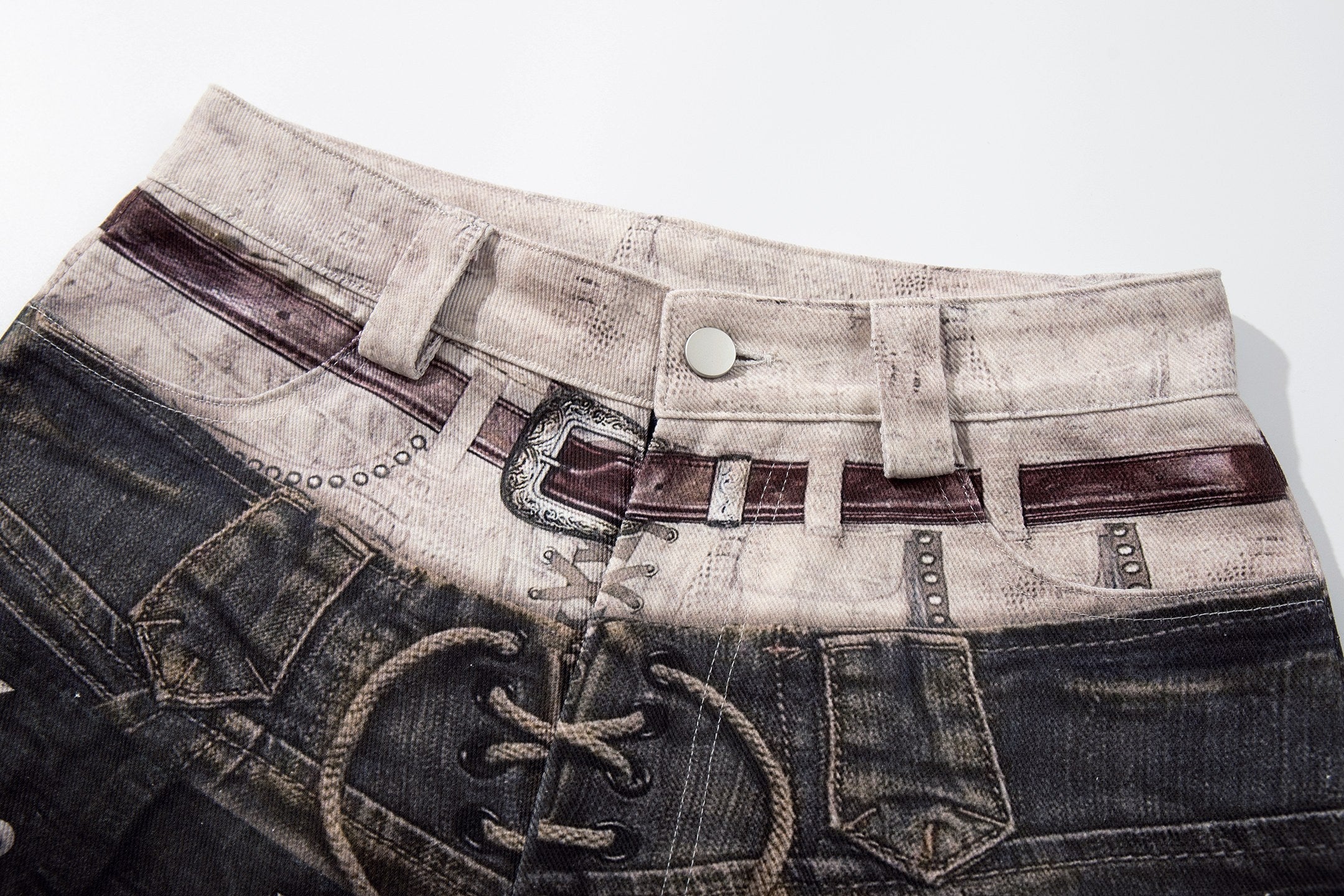 CapCabin “Layered Distress Patch Denim Pants”