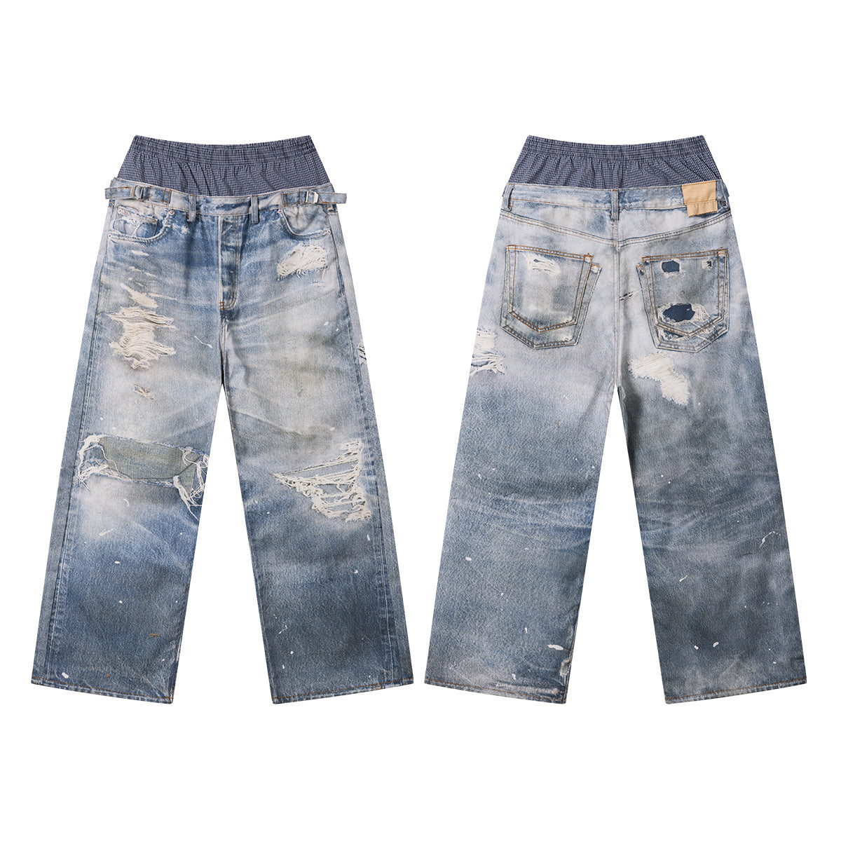 CapCabin Layered Waist Distressed Jeans