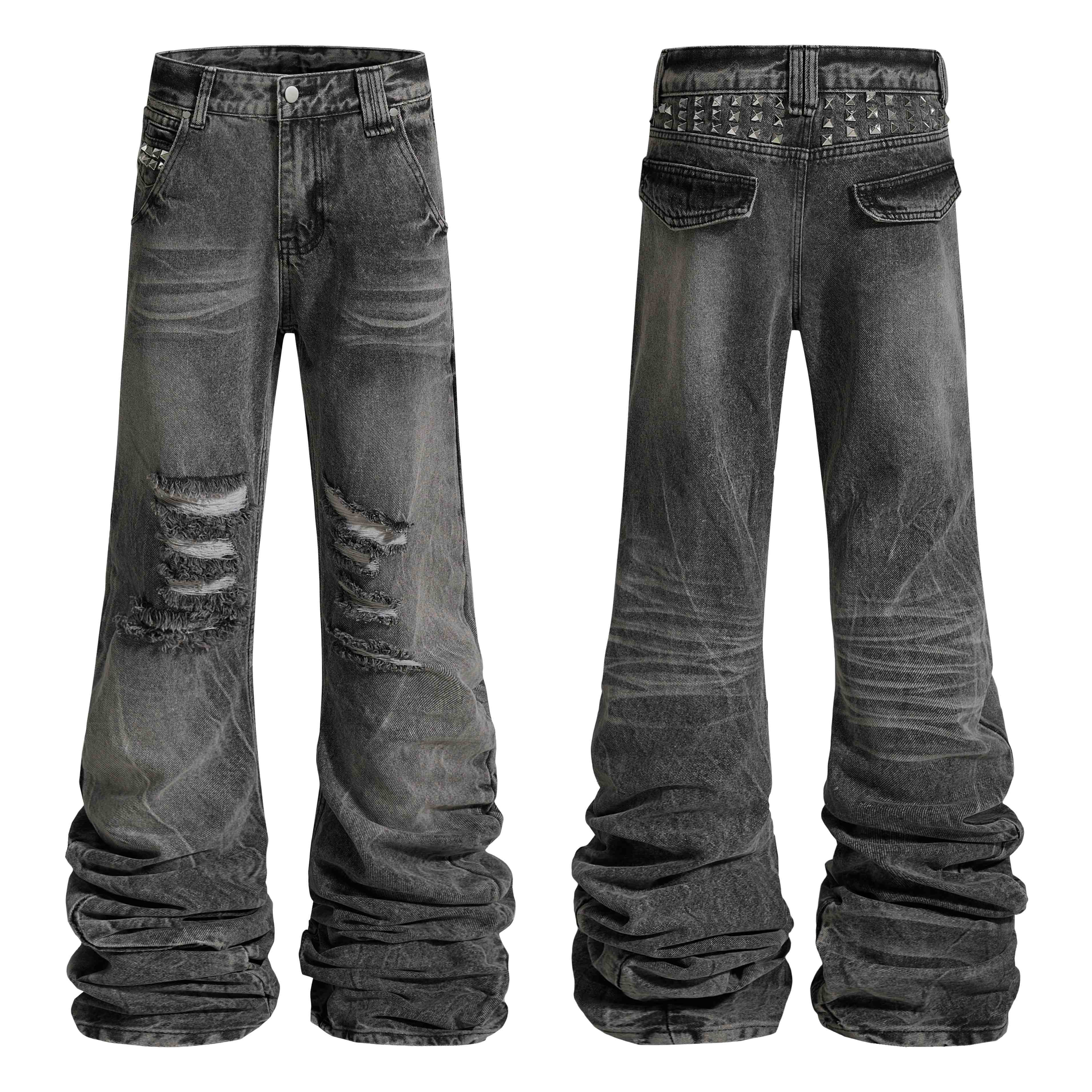 CapCabin Distressed Studded Denim Pants