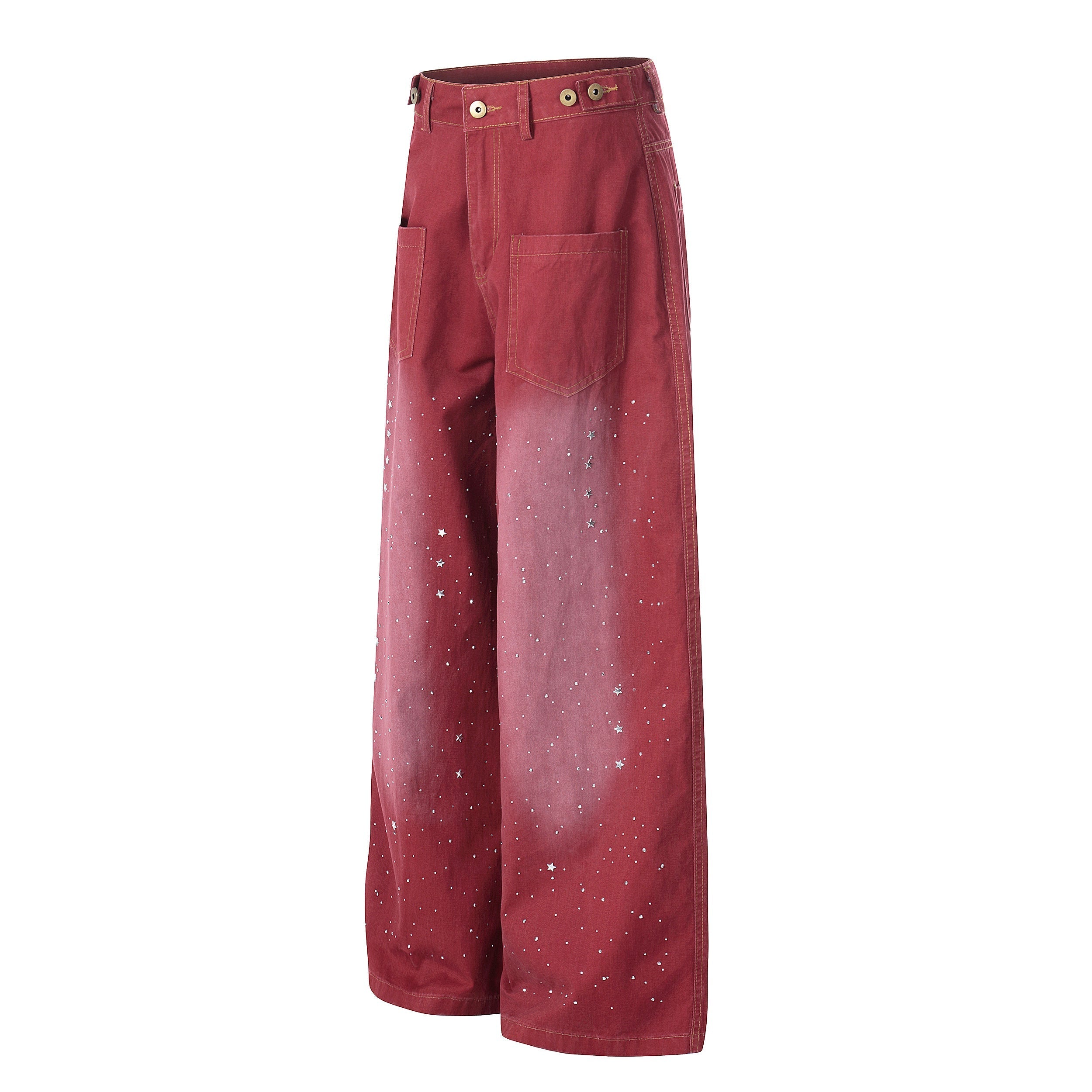 CapCabin “Vintage Red Splatter Wide-Leg Pants”