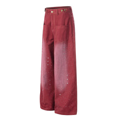 CapCabin “Vintage Red Splatter Wide-Leg Pants”