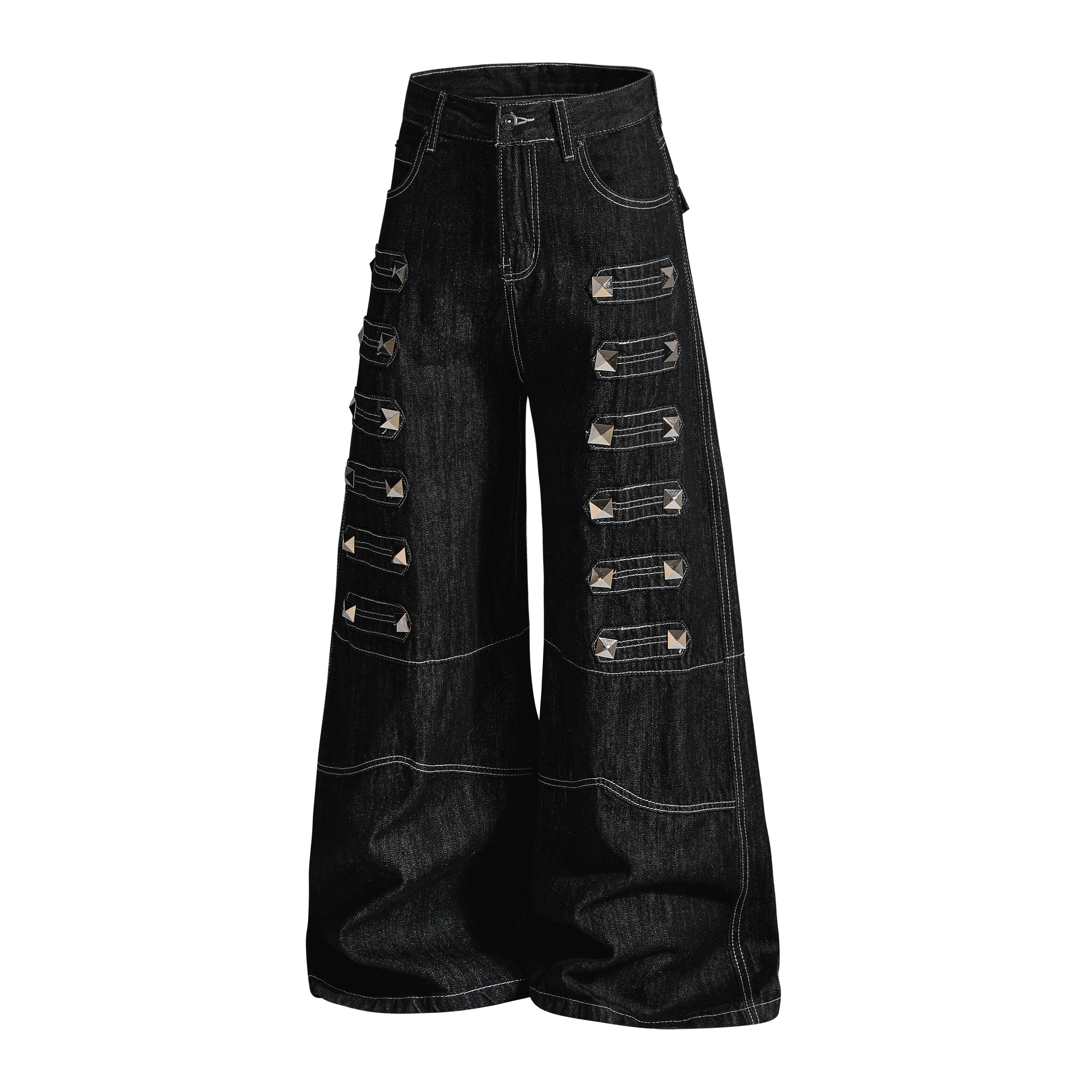 CapCabin Studded Strap Denim Pants