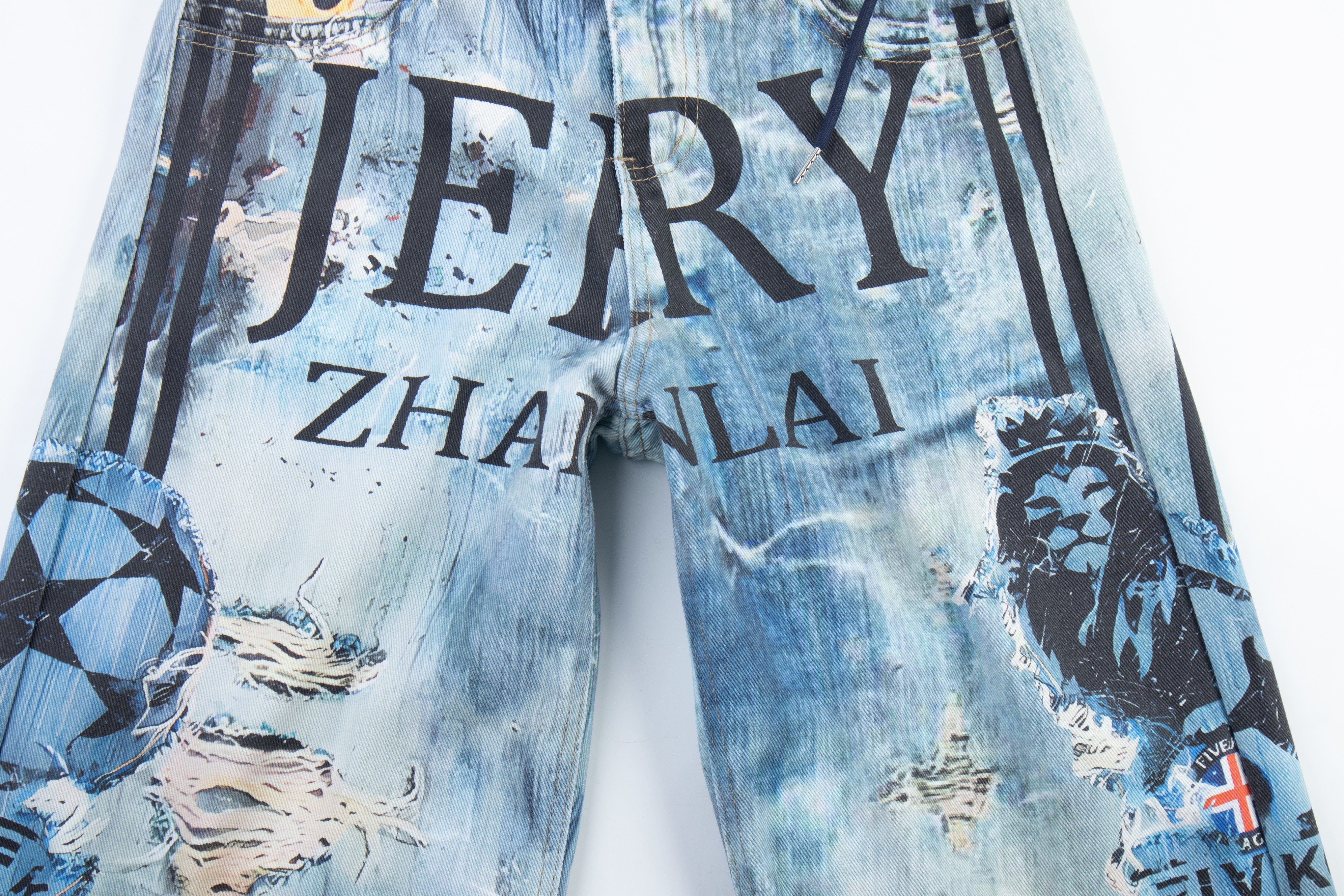 CapCabin Layered Waist Graphic Denim Pants