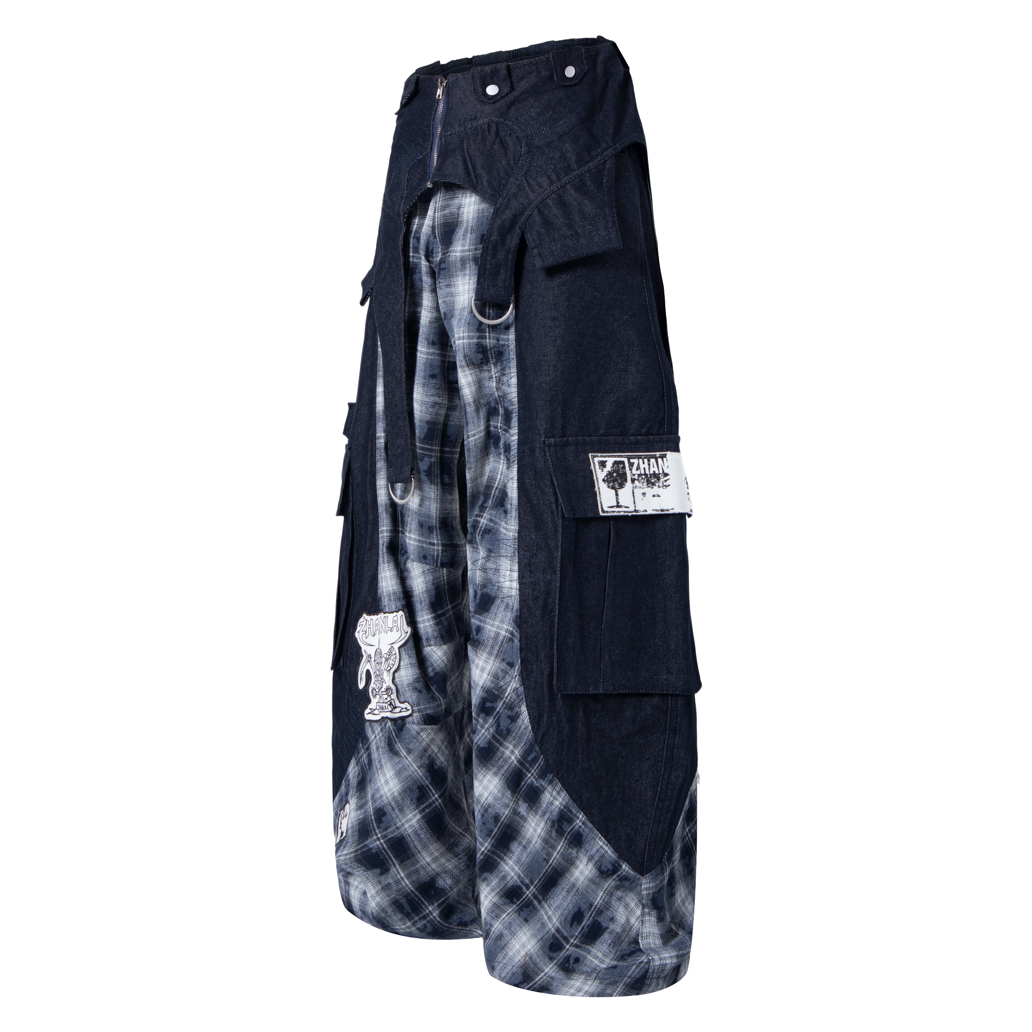 CapCabin Layered Plaid Panel Wide-Leg Pants