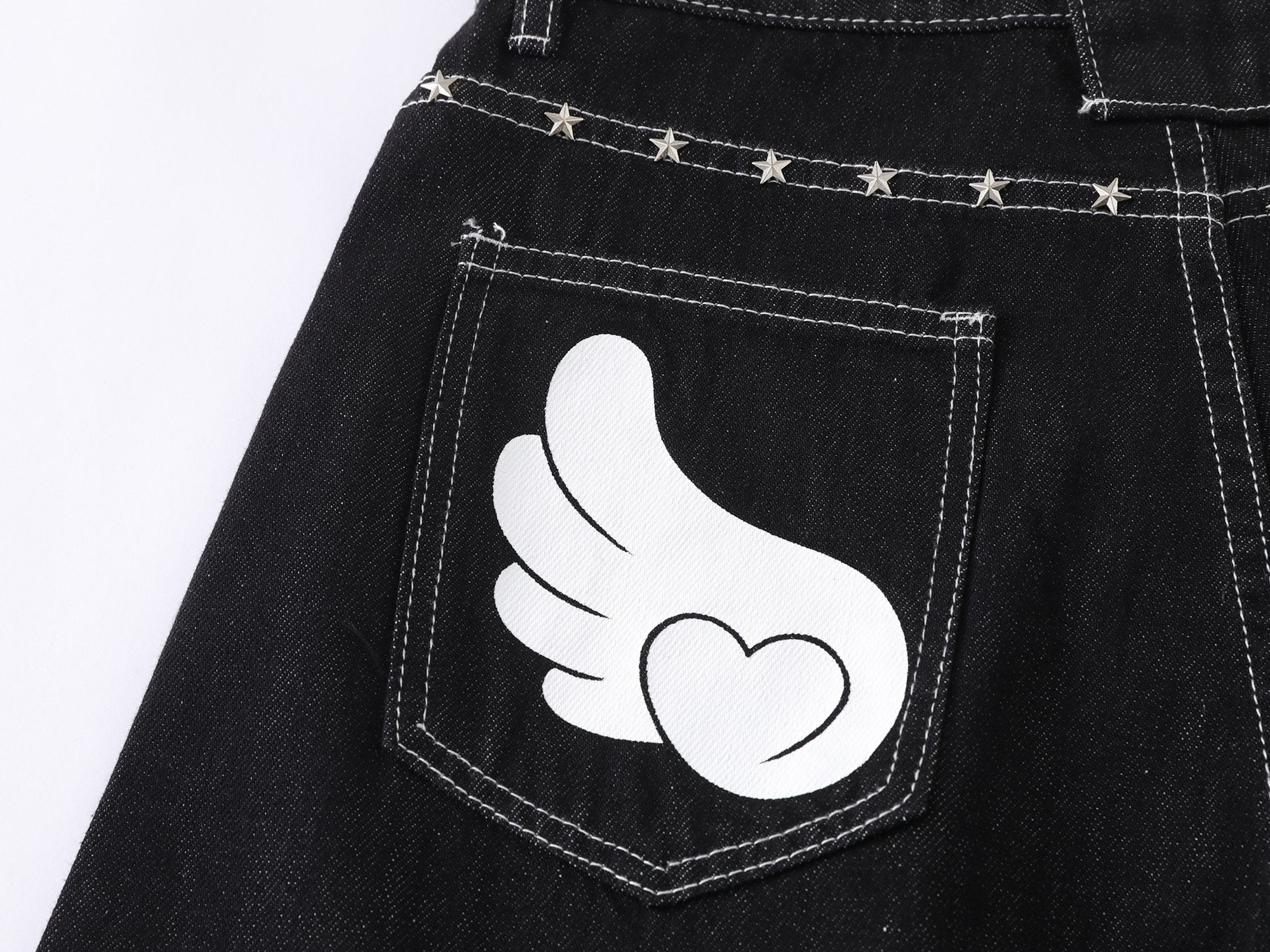 CapCabin “Angel Wing Wide-Leg Denim Jeans”