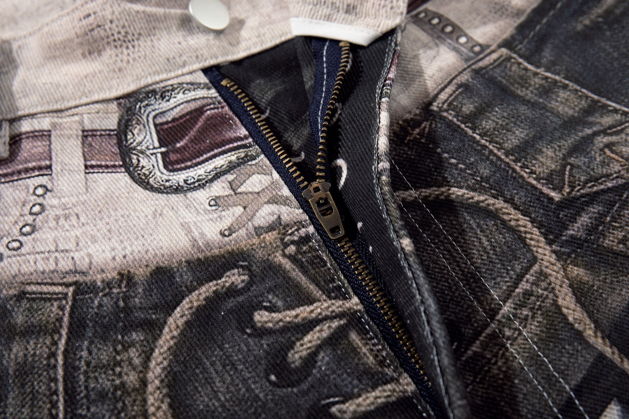 CapCabin “Layered Distress Patch Denim Pants”