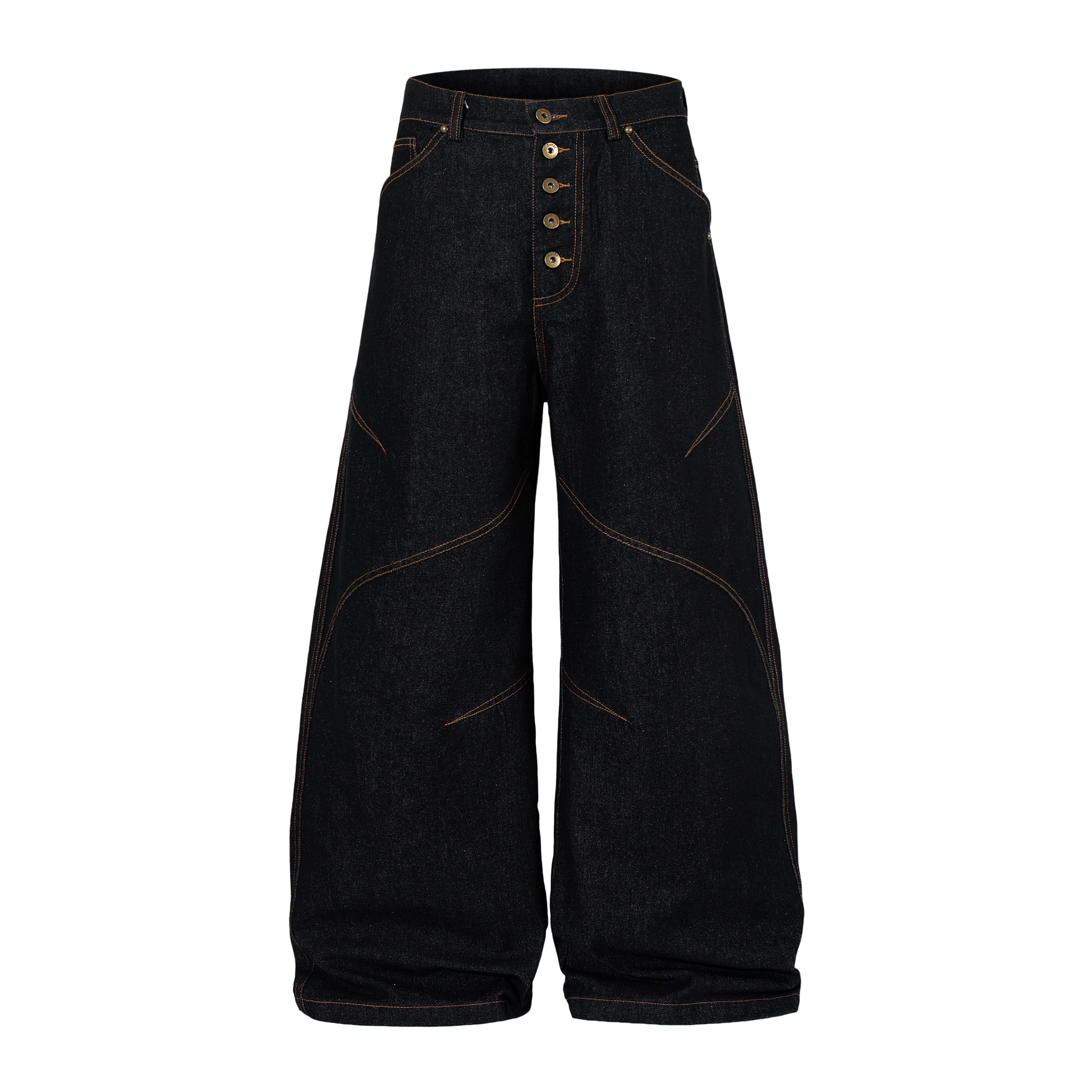 CapCabin Curved Panel Wide Leg Denim Pants