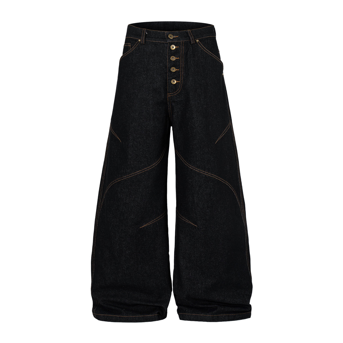 CapCabin Curved Panel Wide Leg Denim Pants