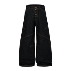 CapCabin Curved Panel Wide Leg Denim Pants