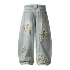 CapCabin “Star Distressed Wide-Leg Jeans”