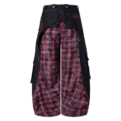 CapCabin Layered Plaid Panel Wide-Leg Pants
