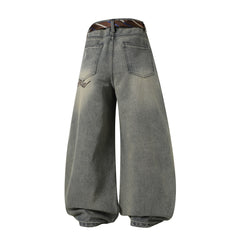 CapCabin Tie-Waist Wide-Leg Denim Pants
