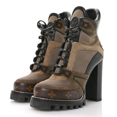 Suede Calfskin Monogram Star Trail Ankle Boots 38.5 Khaki