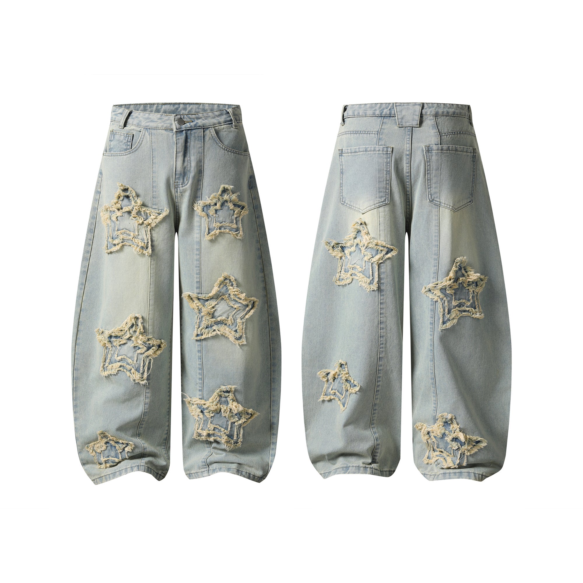 CapCabin “Star Distressed Wide-Leg Jeans”