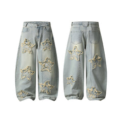 CapCabin “Star Distressed Wide-Leg Jeans”