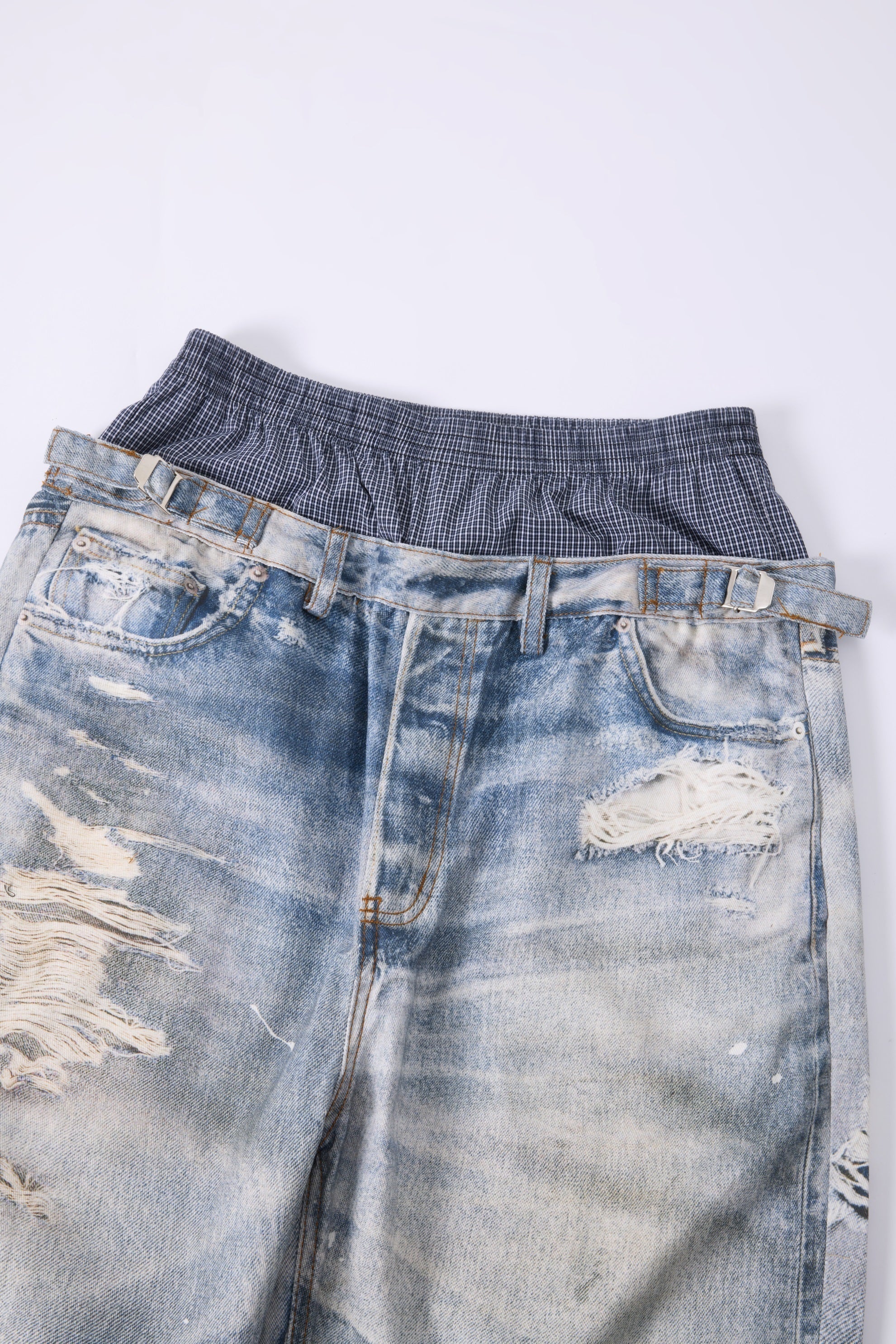 CapCabin Layered Waist Distressed Jeans