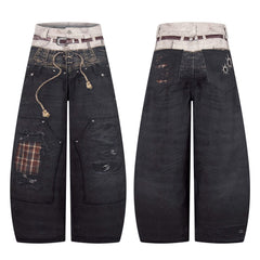 CapCabin “Layered Distress Patch Denim Pants”