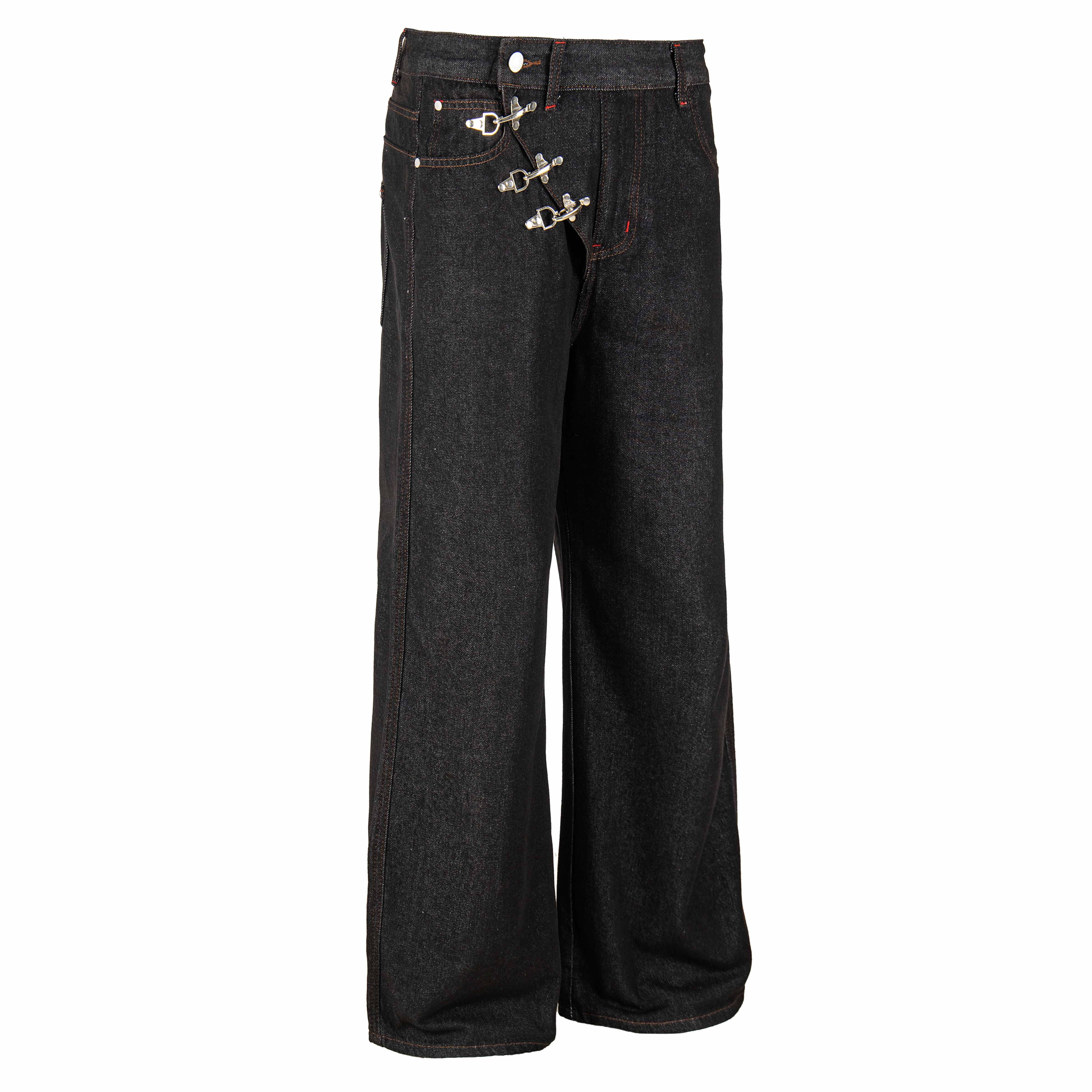 CapCabin Hook Closure Wide-Leg Denim Pants