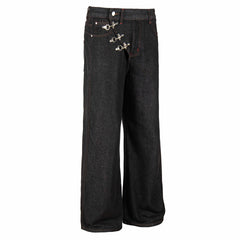 CapCabin Hook Closure Wide-Leg Denim Pants