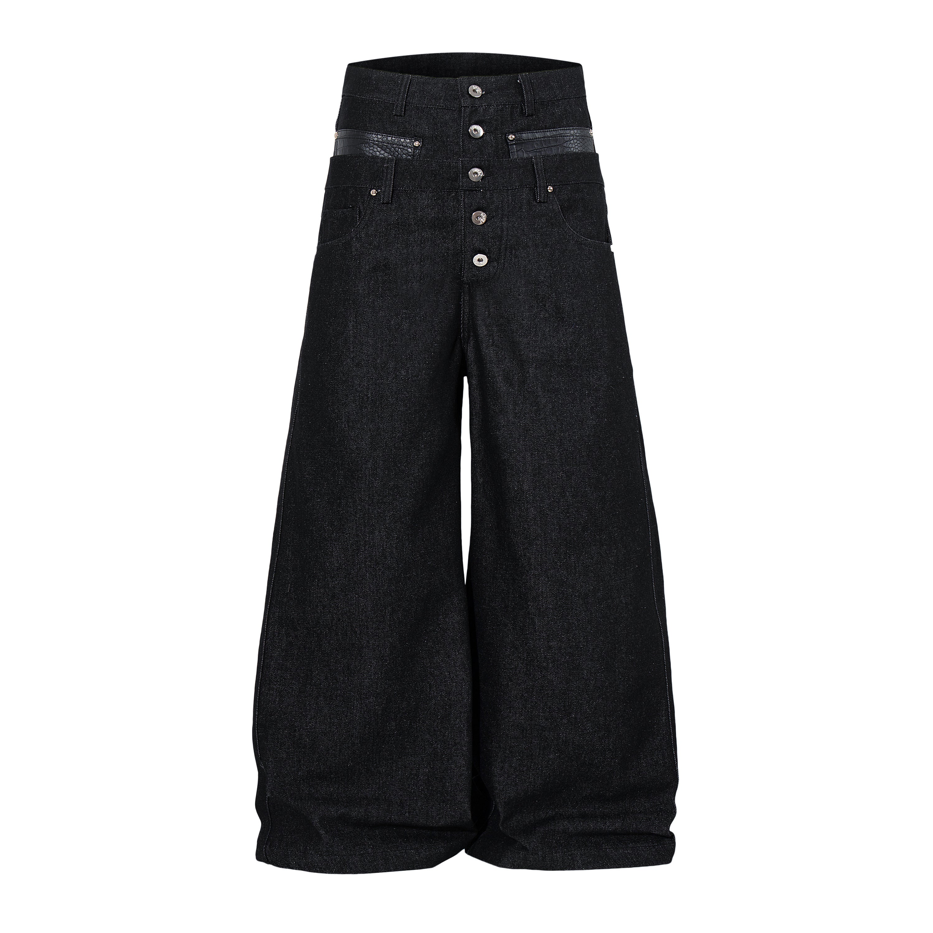 CapCabin Wide Leg Button Fly Denim Pants