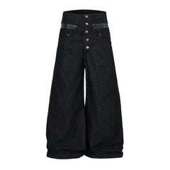 CapCabin Wide Leg Button Fly Denim Pants