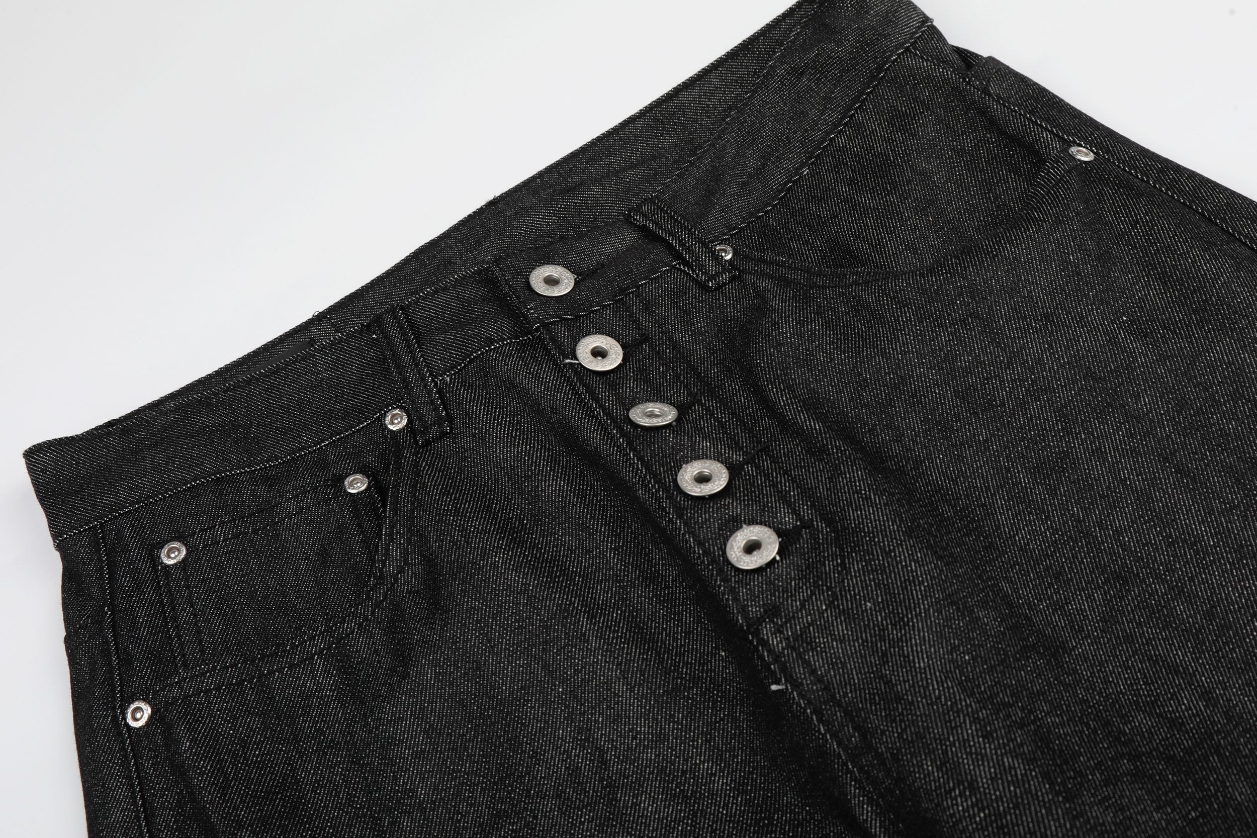 CapCabin “Black Raw Button Denim Jeans”