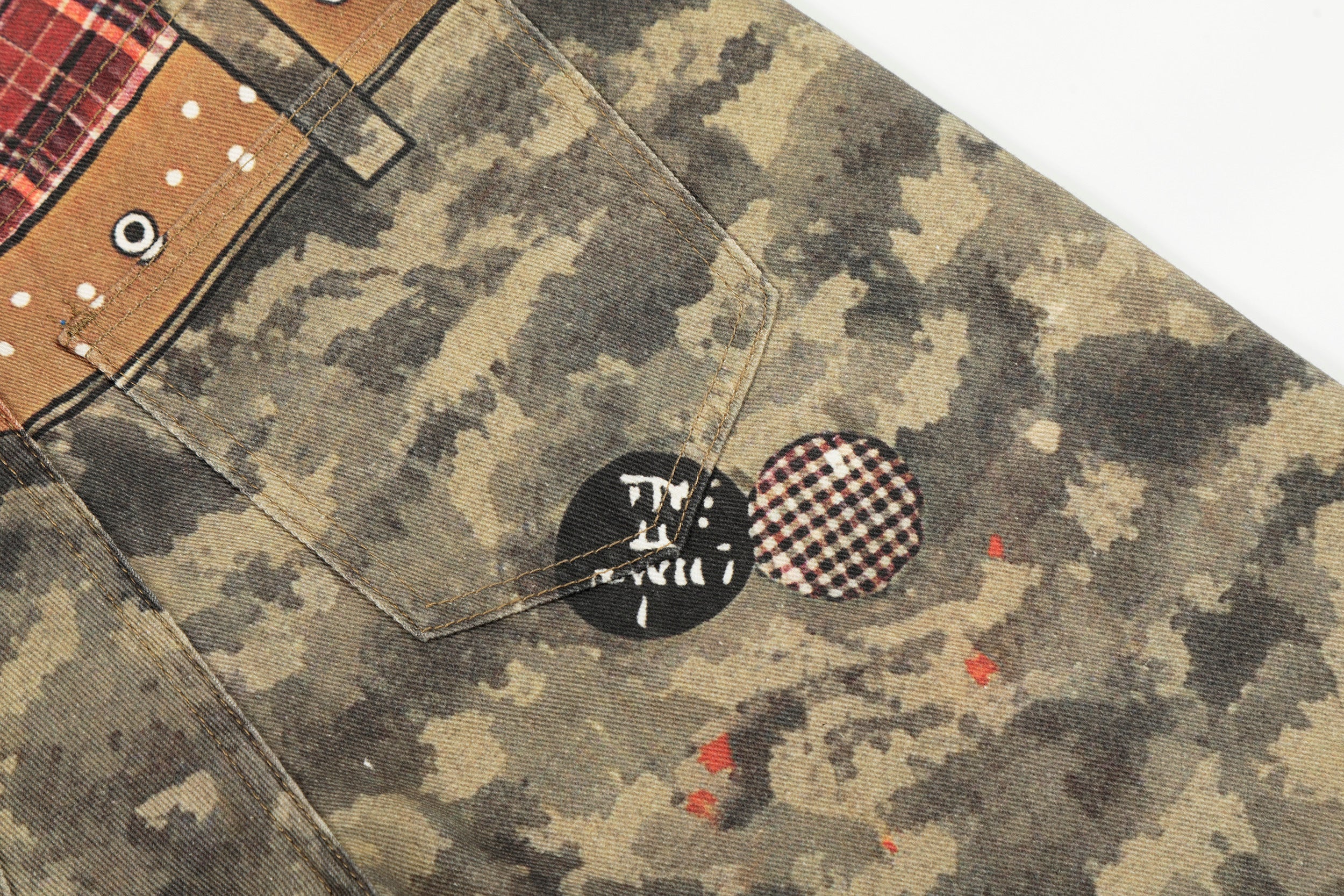 CapCabin Camo Patchwork Wide-Leg Denim Pants