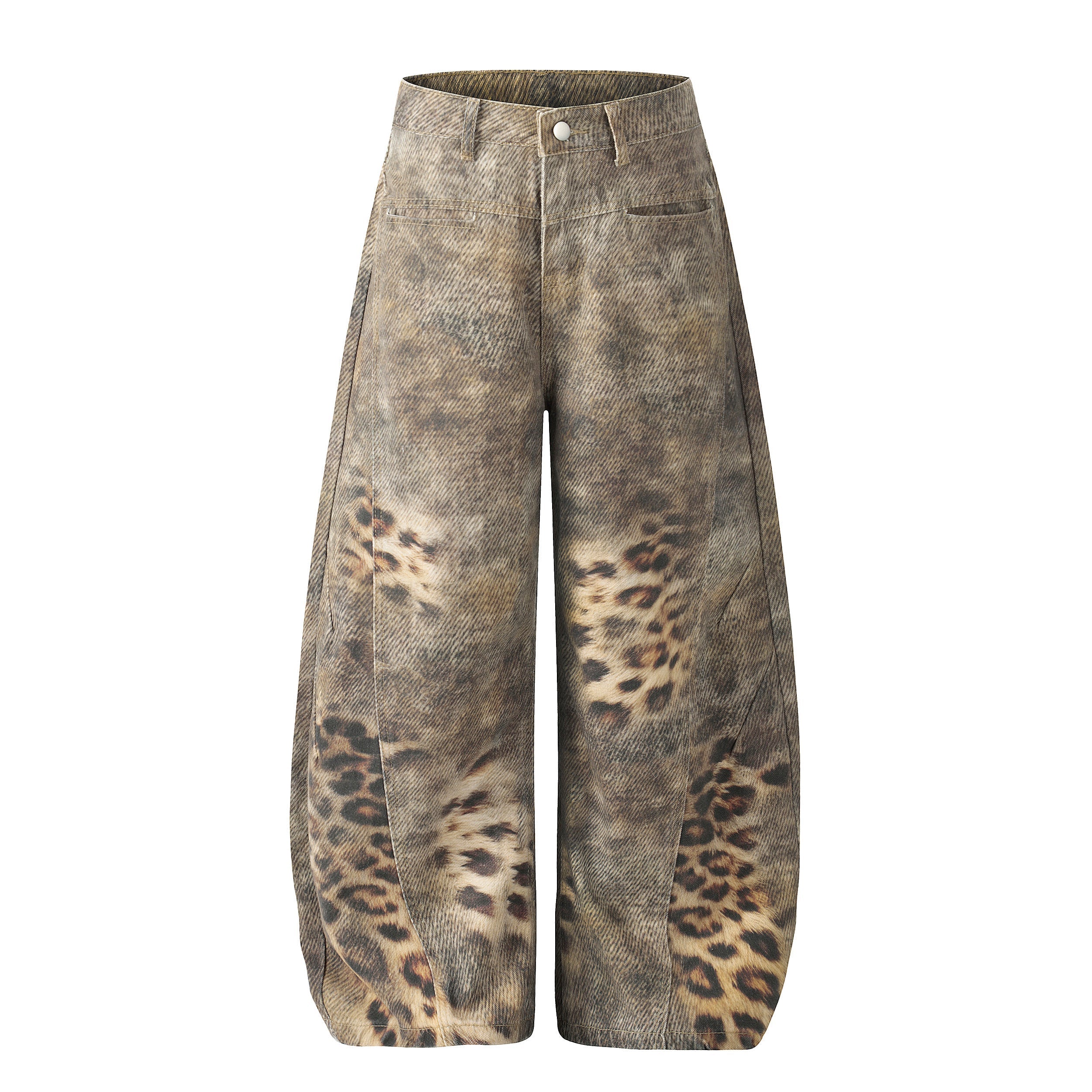 CapCabin Leopard Wash Wide-Leg Jeans
