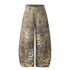 CapCabin Leopard Wash Wide-Leg Jeans