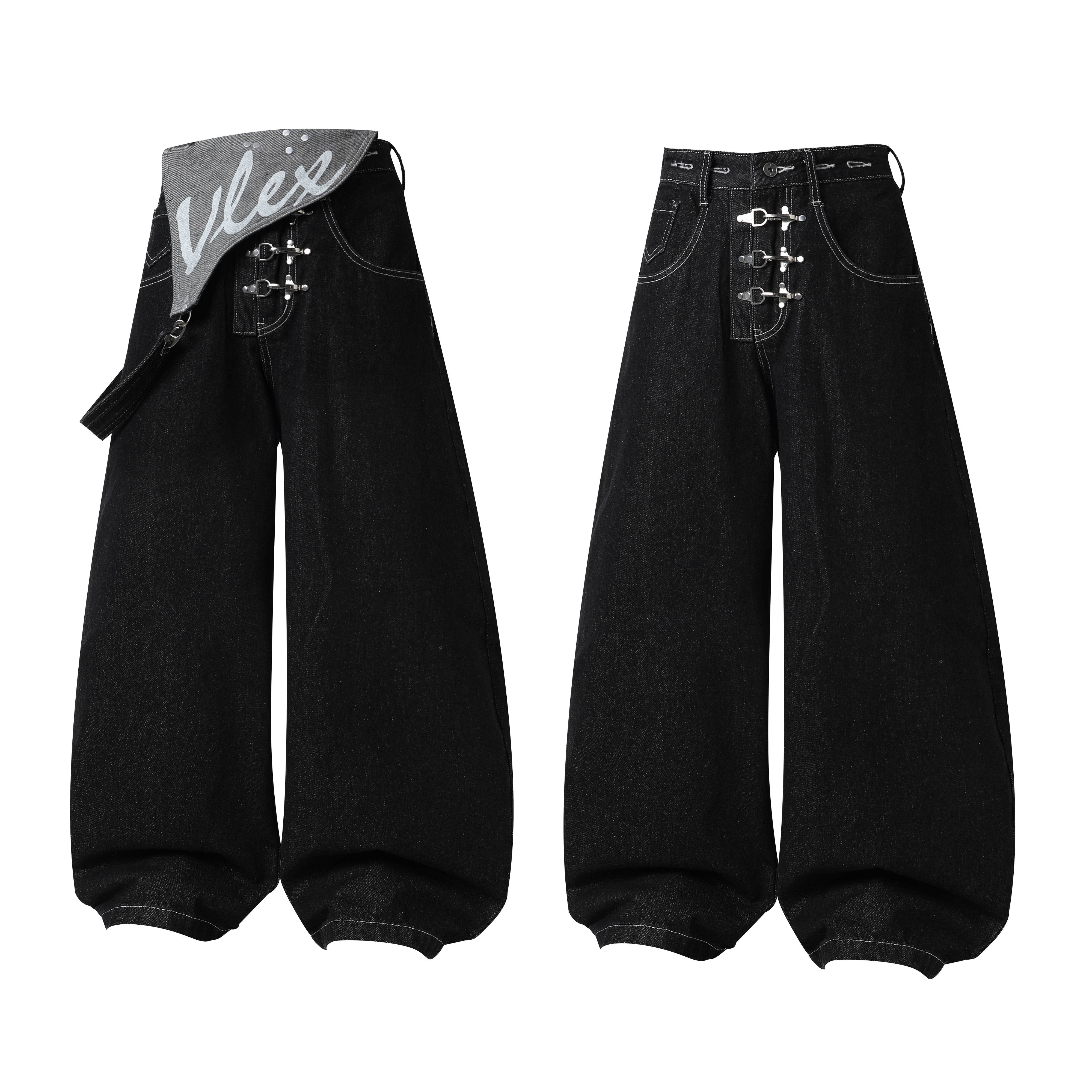 CapCabin Hardware Strap Wide-Leg Jeans